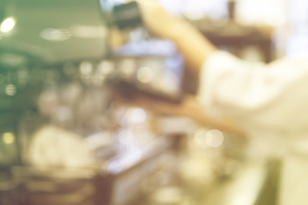 blurred image of coffee machine in coffee shop ,vintage filerの写真素材