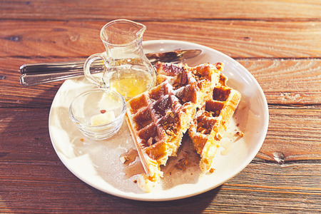 Sweet homemade waffles  on plateの写真素材