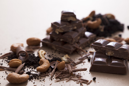 chopped chocolate with raisin and almond nutの写真素材