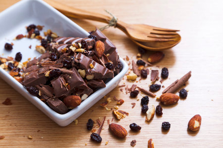 chopped chocolate with raisin and almond nut