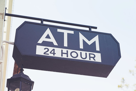 Close-up view of an ATM signの写真素材