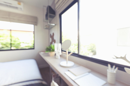 blurred image of modern boy's bedroomの写真素材