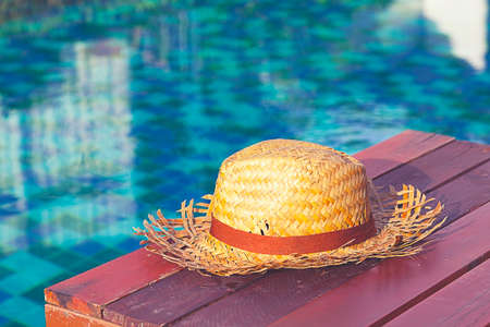 old weave hat and sunglassesの写真素材