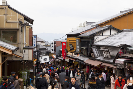 Tourists walk on a street around Kiyomizu Temple ,Kyotoのeditorial素材