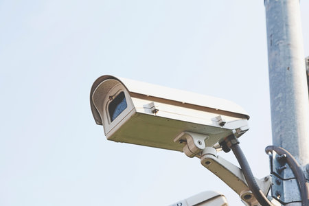 surveillance cameras on blue background