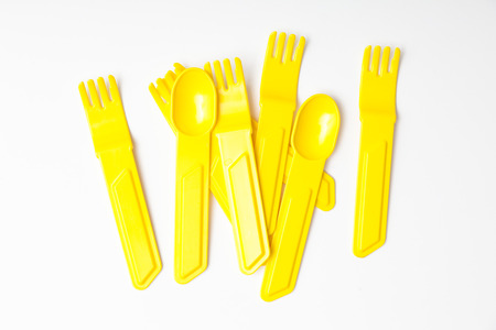 Fork spoon and knife isolated on whiteの写真素材