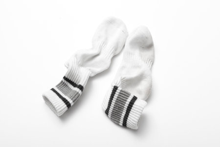 used sock isolated on a white backgroundの写真素材