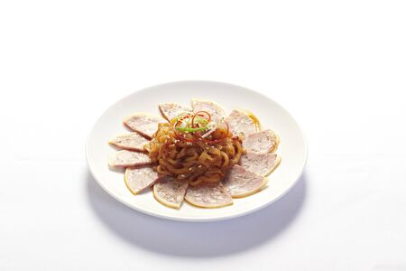 Cold Chinese style starter dish in white plateの写真素材