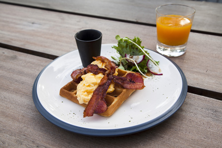 Waffles ham cheese and egg.の写真素材