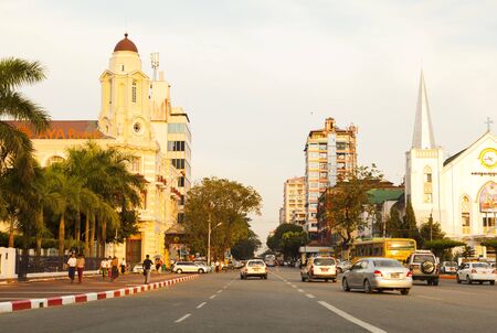 street in Yangon,Myanmarのeditorial素材