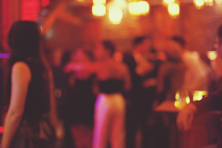 Blurred background  bar and restaurant at nightの写真素材