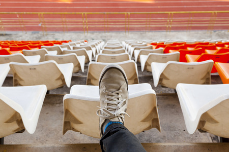 sports stadium with empty seats rowの写真素材