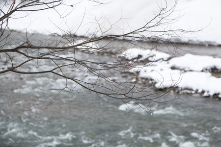 Shogawa River Valley in the remote mountains at Shirakawaの写真素材