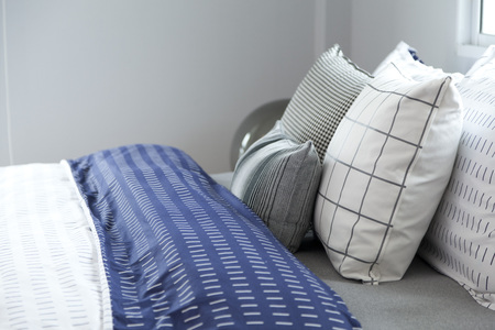 Beautiful luxury Pillow on bed decoration of bedroom interiorの写真素材