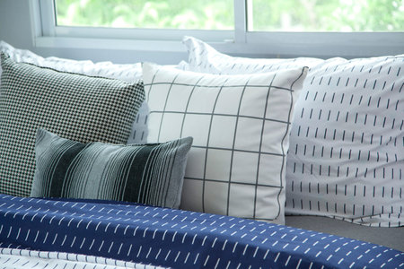 Beautiful luxury Pillow on bed decoration of bedroom interior