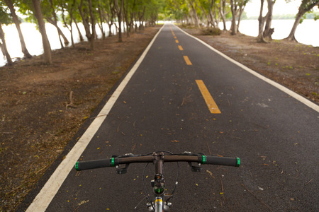 mountain bicycle standing in parkの写真素材