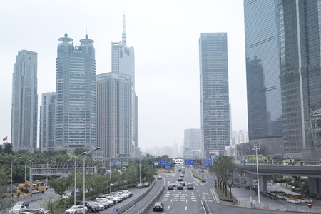 Modern office buildings in Lujiazui district, Shanghai.のeditorial素材