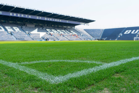 Green grass in the stadium in Buriram,Thailandのeditorial素材