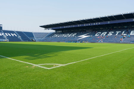 Green grass in the stadium in Buriram,Thailandのeditorial素材