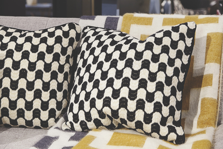 colorful cushion on sofaの写真素材