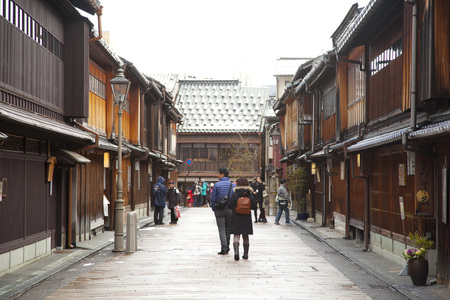 Historical street at Higashichaya district, Kanazawa, Japanのeditorial素材
