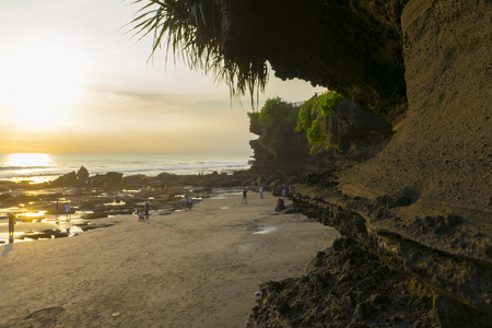 The Tanah Lot Temple at sunset, the most important indu temple of Bali, Indonesia.の写真素材