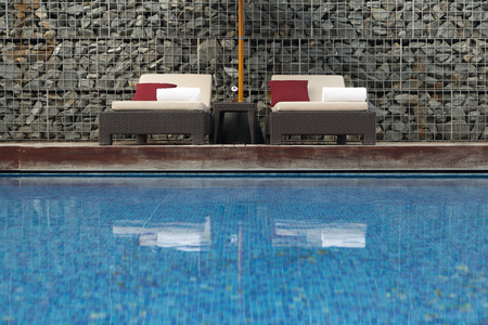 daybed by the poolの写真素材