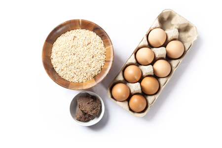 brown rice ,chicken eggs and shrimp paste,food ingredient.の写真素材