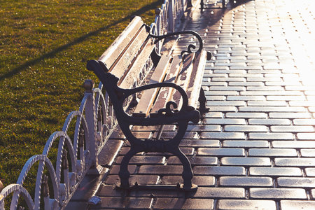 old bench in the parkの写真素材