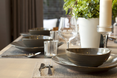 dinning table set at homeの写真素材