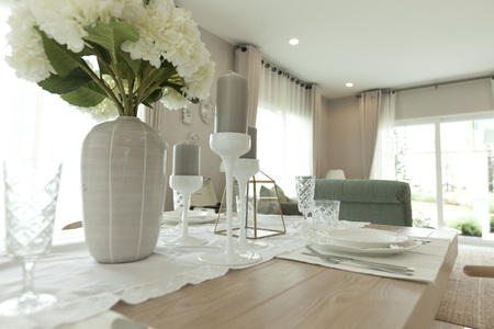 dinning table set at homeの写真素材