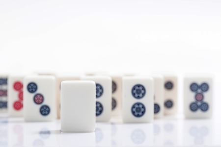Mahjong pieces on white backgroundの写真素材