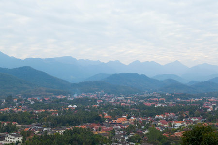 Top view of Luang Prabang from Phousi Mountain during sunset.の写真素材