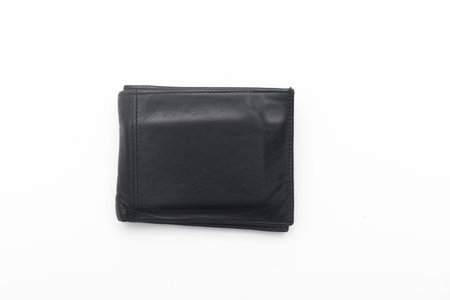 Men's closed leather black wallet, isolated on a white background.