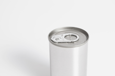 A tin food can isolated on a white backgroundの写真素材