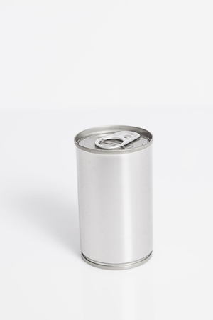 A tin food can isolated on a white backgroundの写真素材