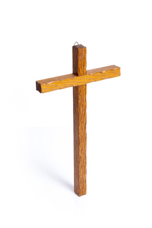 wooden cross on a white backgroundの写真素材