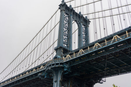 Manhattan Bridge and Manhattan skyline on gloomy day