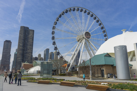 Chicago's Navy Pier with Grand Ballroom on sunny dayのeditorial素材