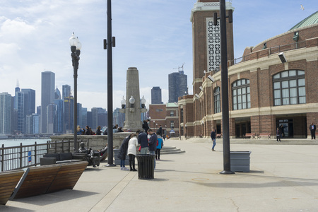 Chicago's Navy Pier with Grand Ballroom on sunny dayのeditorial素材