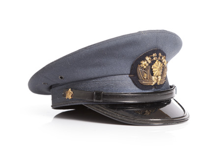 old Japanese policeman hat isolated on whiteの写真素材