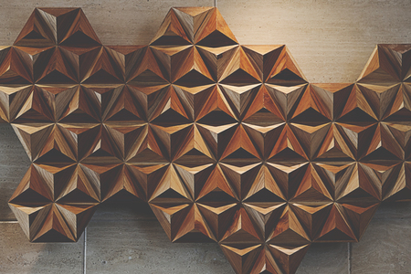 Background - wall of wooden pyramidsの写真素材