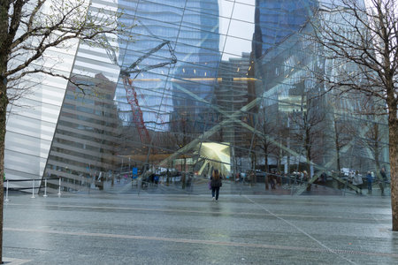Futuristic form of The Oculus transportation hub at World Trade Center Subway Station in New York...