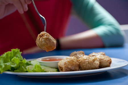 Deep Fried Crab meat Roll with Plum sauce