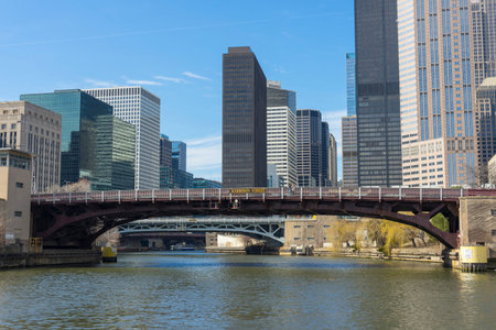 View of The Chicago River and skyscrapers in downtown Chicago,Illinois, USA