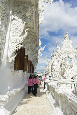 View of the Buddhist temple Wat Rong Khun (White Temple) on a sunny dayのeditorial素材