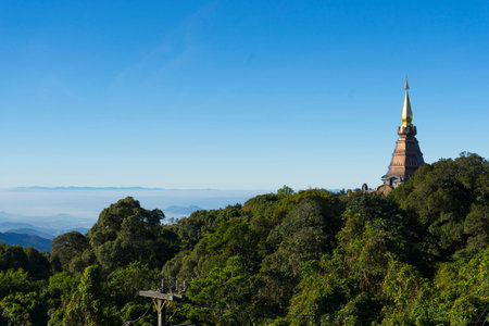 mist of cloud under blue sky, a view from Intanon mountain Chiang Mai, Thailand.