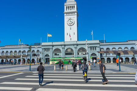 The Ferry Building and Marketplace over blue sky at the Embarcadero in downtown San Francisco,USA