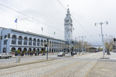 The Ferry Building and Marketplace over blue sky at the Embarcadero in downtown San Francisco,USAのeditorial素材