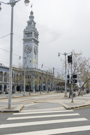 The Ferry Building and Marketplace over blue sky at the Embarcadero in downtown San Francisco,USAのeditorial素材